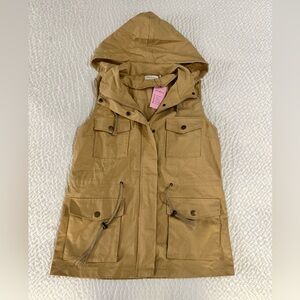 NWT Women's Tan Hooded Cargo Vest L Macr & Steve
